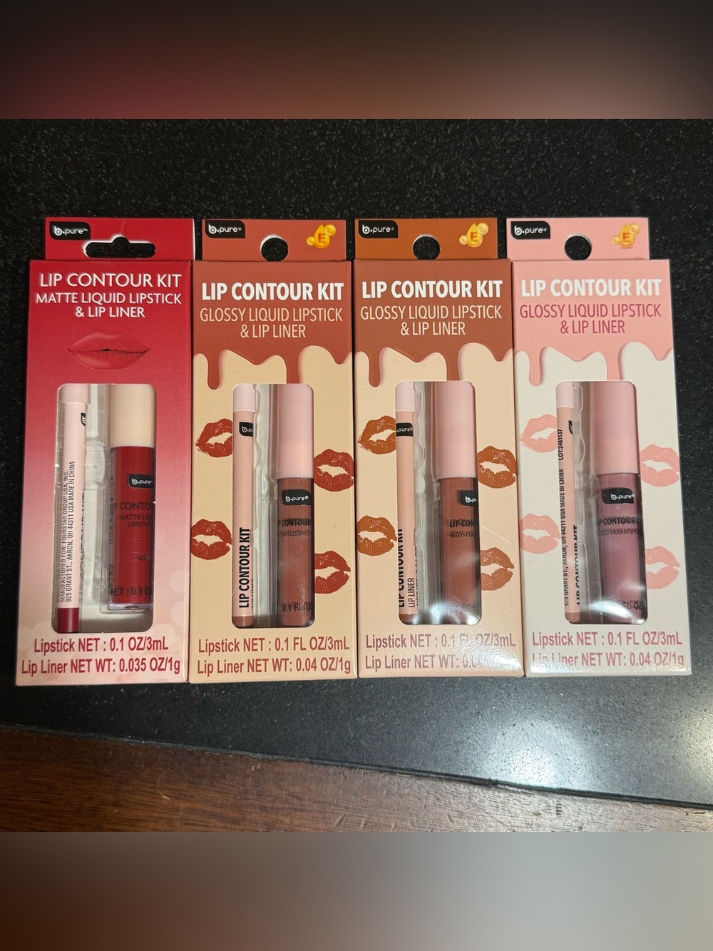 Lip Contour Kit - Glossy Liquid Lipstick & Lip Liner (Pink, Red, Nude variants)